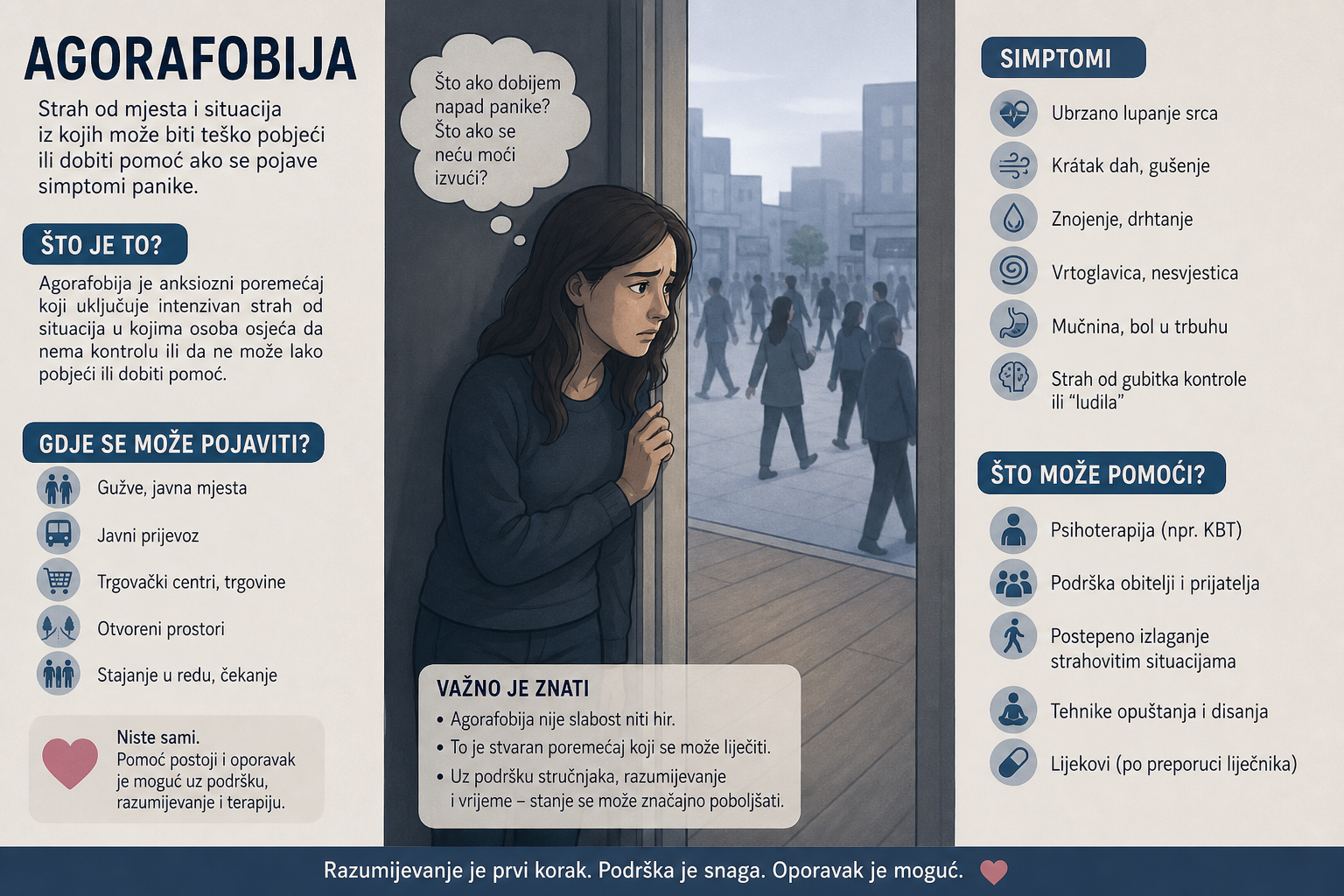 Ilustracija uz temu agorafobije i straha od izlaska iz kuće